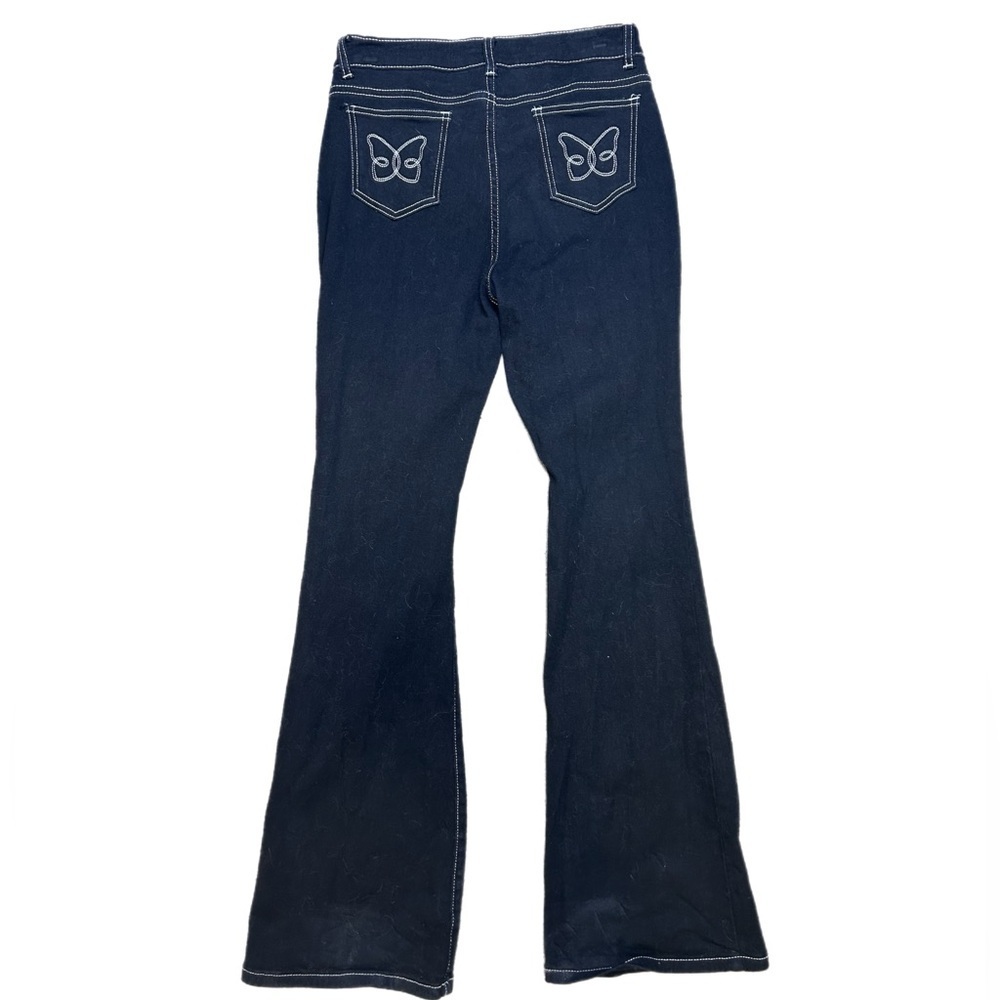 Shein Black & White Trimmed Flared Jeans With Butterfly Design - Picture 7 of 9
